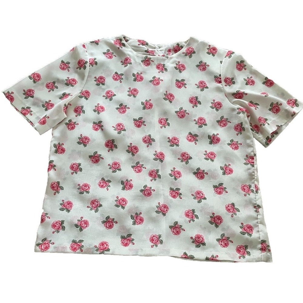 Vintage Russ Petites All Over Rose Print Blouse Imported Fabric USA Size Small